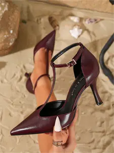 Trendy Pointed-Toe T-Strap Stiletto Heels, Women Shoe, Elegant Fashion Footwear, Footwear Style, Perfect for Evening Parties, Date Nights and Stylish Daily Looks
