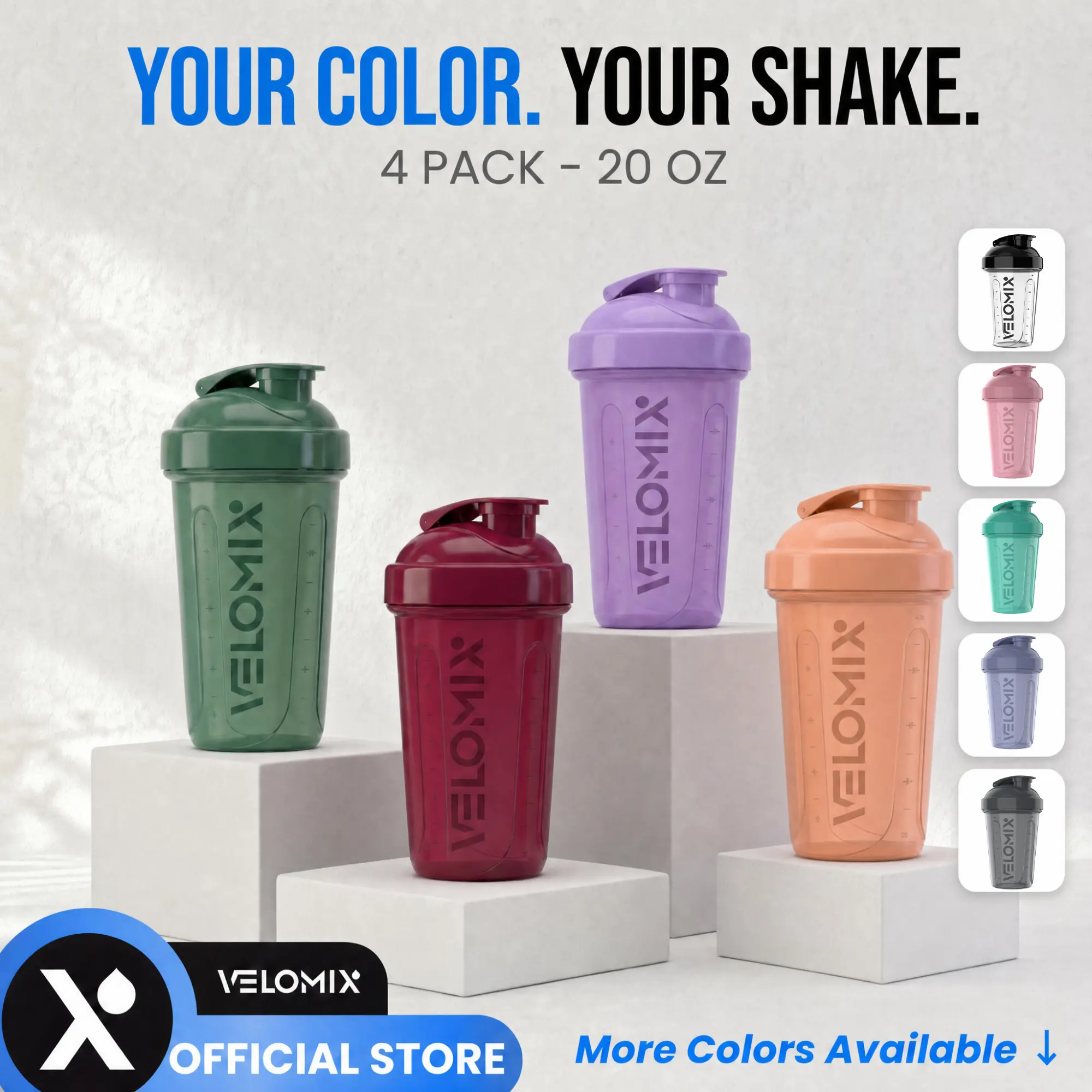 VELOMIX 4-Pack 20oz Protein Shaker Bottles - BPA-Free, Leak-Proof Gym Accessories Water Bottles with Wire Whisk Ball for Gym Essentials (Multiple Colors), Drink Bottle, Workout