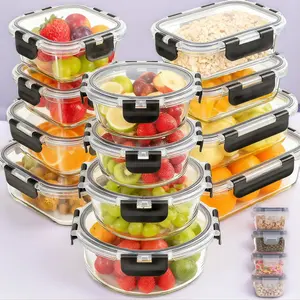BPA-Free Airtight Glass Storage Containers 12Pack Microwave Safe Kitchen Organizer with BlackGray Utensils Set for Fresh Food Storage