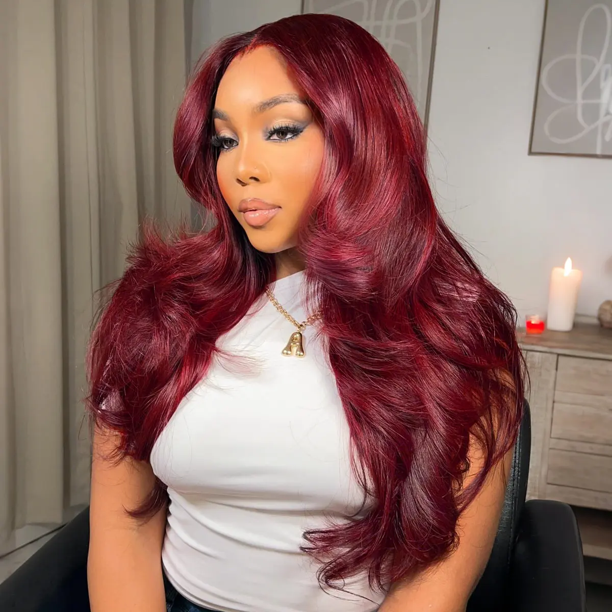 OQ HAIR 99J Red Burgundy Color Pre-cut 9x6 Lace Wear Go Glueless Wig Face-Framing Layered Cut Body Wave Human Hair Wig Preplucked with Natural Hairline