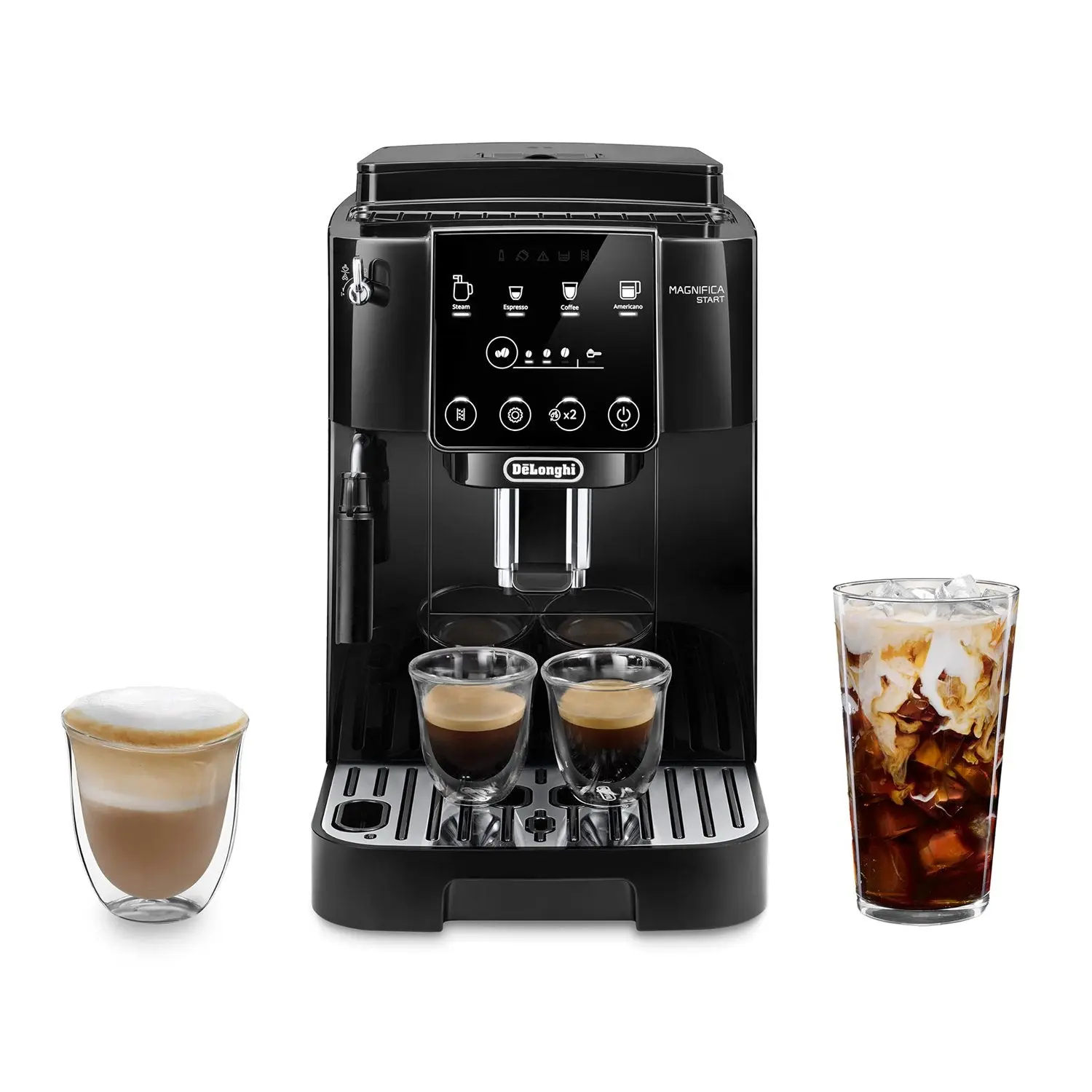 Factory-Refurbished Delonghi Magnifica Start Automatic Espresso Machine - Corded, 15-Bar Pump, Milk Frother, Modern, Button-Activated, Easy-to-Use for Beginners Making Latte at Home, At-Home Espresso Maker