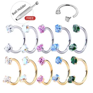 ARPURRAINA Titanium 20G-18G Horseshoe Nose Ring with Free Ball Holder, Internally Threaded Rhinestones for Daith Cartilage Helix Ear Piercings summerwins,summerwins