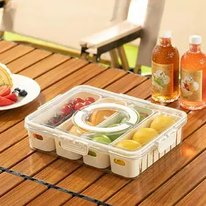 Divided Serving Tray with Lid and Handle - Snackle Box Charcuterie Container for Portable Snack Platters - Clear Organizer for Candy, Fruits, Nuts, Snacks - Perfect for Party, Entertaining，Snack Box，Snackle Box Container，Charcuterie Board with Lid.