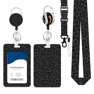 Cool Wind Leopard Print Teacher ID Badge Holder Set, Retractable Lanyard, Removable Card Case, Suitable for Nurses, Schools, Social Workers