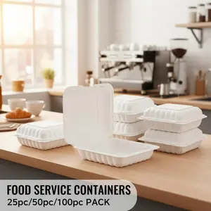 100pcs 6-Inch Reusable MFPP Takeout Food Containers with Hinged Lids, BPA-Free Sturdy Plastic Clamshell Boxes, Microwave & Refrigerator Safe, Eco-Friendly To-Go Packaging for Restaurants, 25Pcs Disposable Option