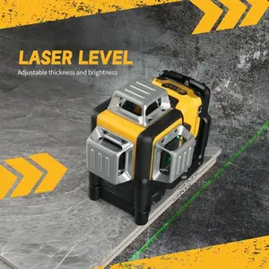 12V 3-Plane 12-Line 360° Green Beam Cross Line Self-Leveling Laser Level with Battery and Protective Fabric Bag