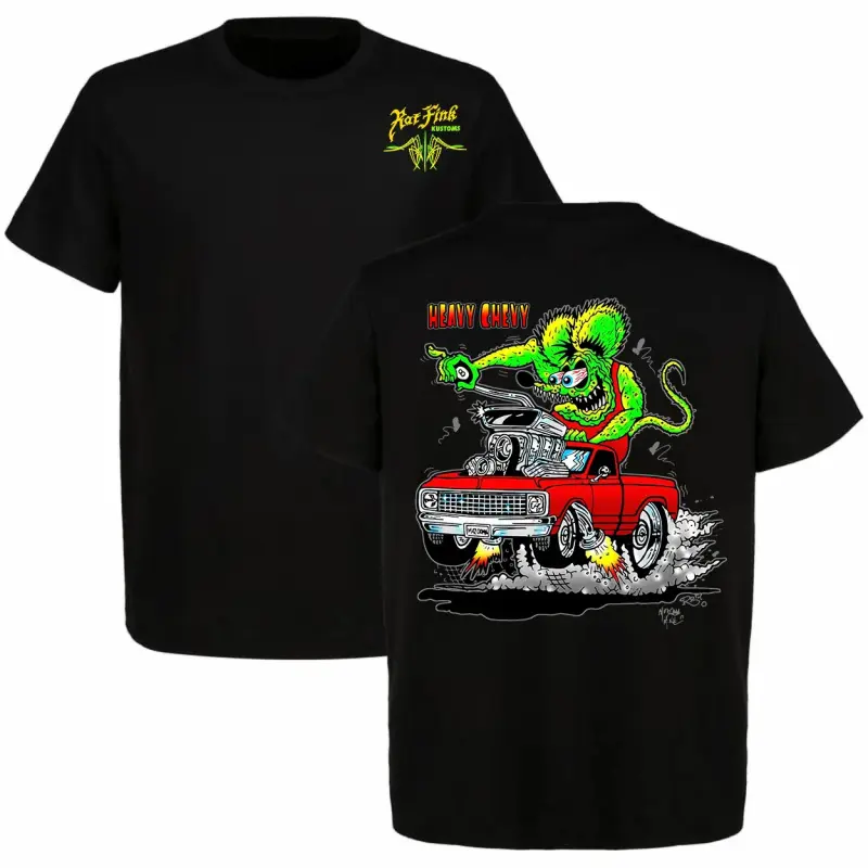 Heavy Chevy vintage Ed Roth x Rat Fink T-shirt, 90s retro style, pure cotton top, a must-have for car enthusiasts
