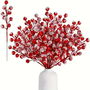 10 artificial poinsettia berries, Fake flower bouquet, Christmas red fruit sprigs for tree decorations and festive sets, bendable stems, DIY materials and home festive decorations, artificial Christmas flowers, poinsettia Christmas decorations, Christm