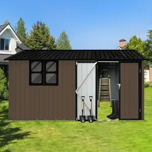 12x10 FT Metal Garden Shed with Window, Outdoor Storage Shed with Apex Roof & Integrated Vents, Hinged Lockable Door with Padlock