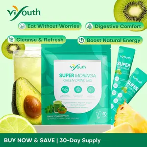 Limited time deal / Viyouth Super Moringa Greens  Probiotics | Moringa Leaf Powder | 5-in-1 Superfood & 50 Billion CFU Blend | Daily Digestive & Gut Health Support | Prebiotic Fiber, Antioxidants for Cleansing & Energy | Plant-Based, Vegan, 30 Servings