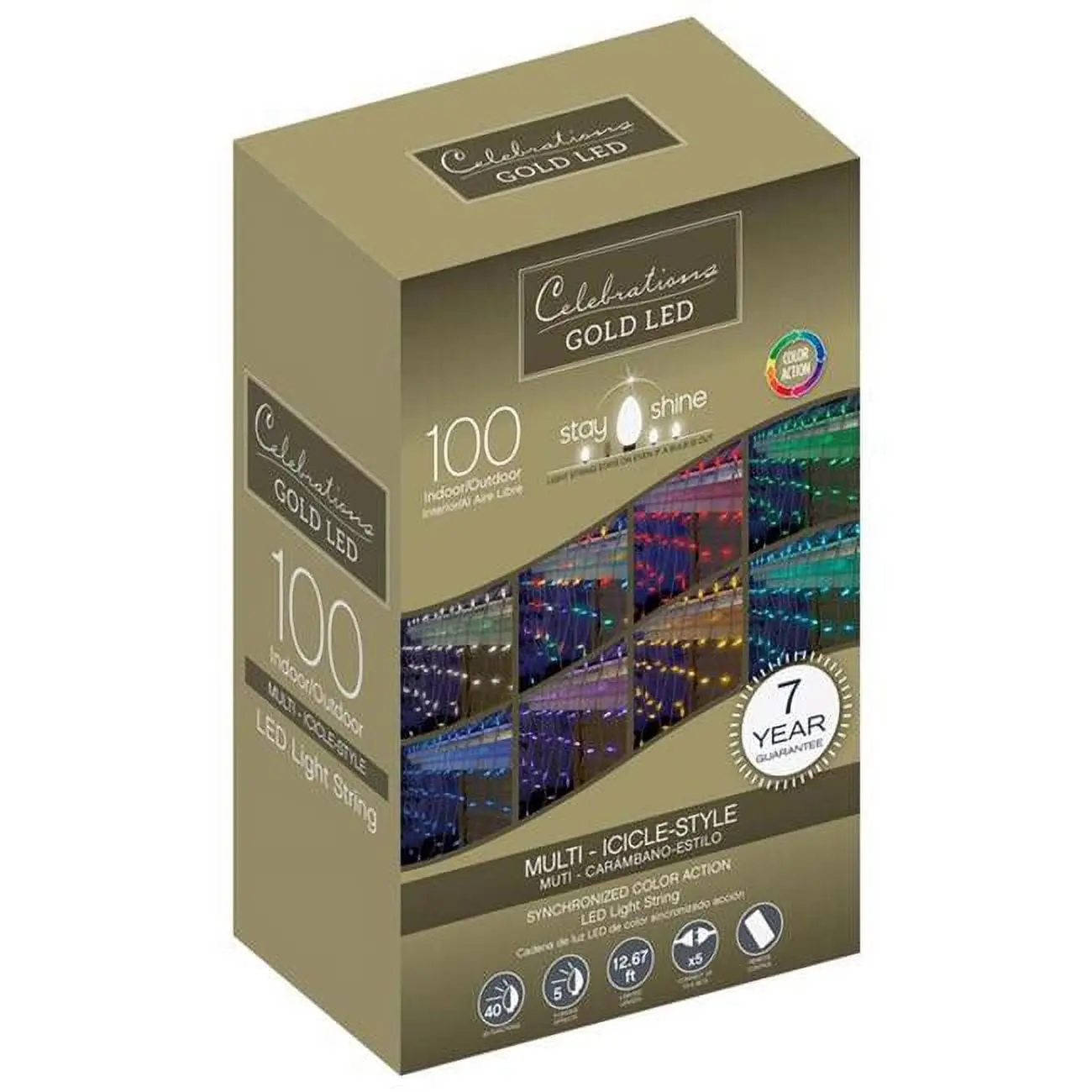 Celebrations 9080488 12.67 ft. LED Mini 100 Bulb Icicle Christmas Light, Multi Color, Colorful Lights, Decorative Lights