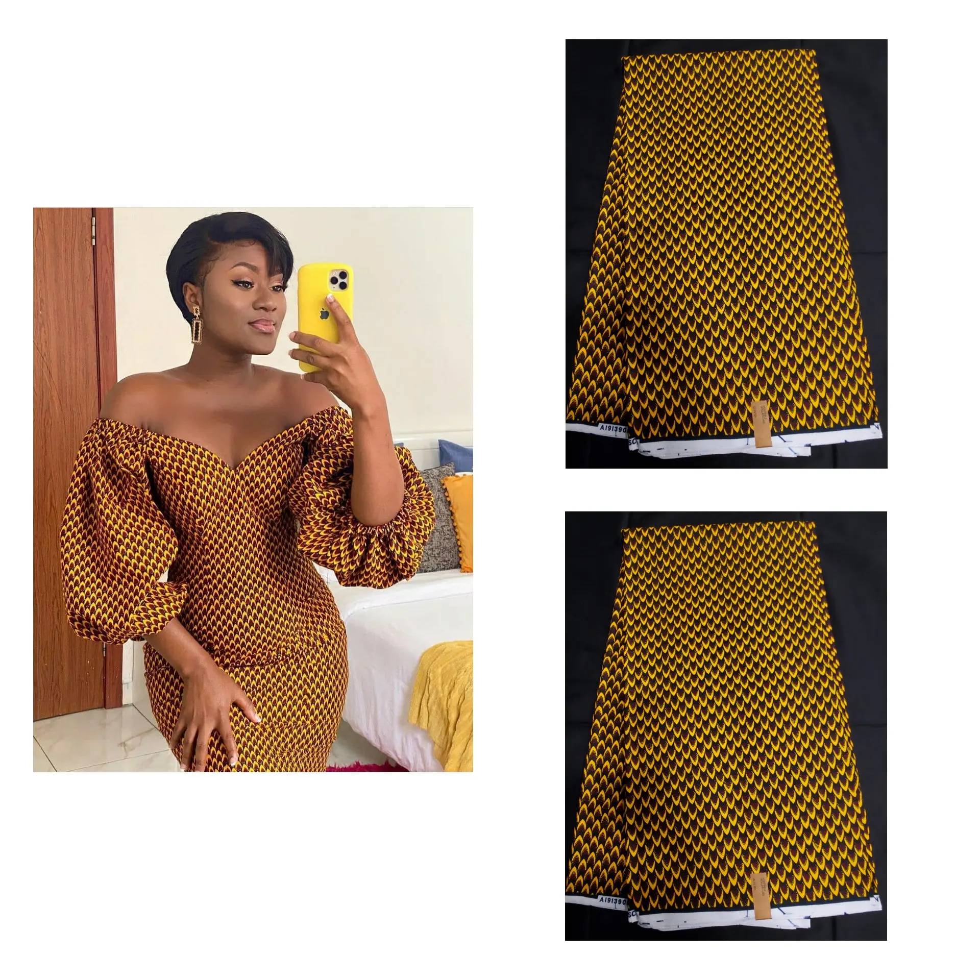 Women's Clothes High-Quality 100% Cotton Double-Sided Multicolored Brown-Yellow African Ankara Fabric for Casual Dresses
