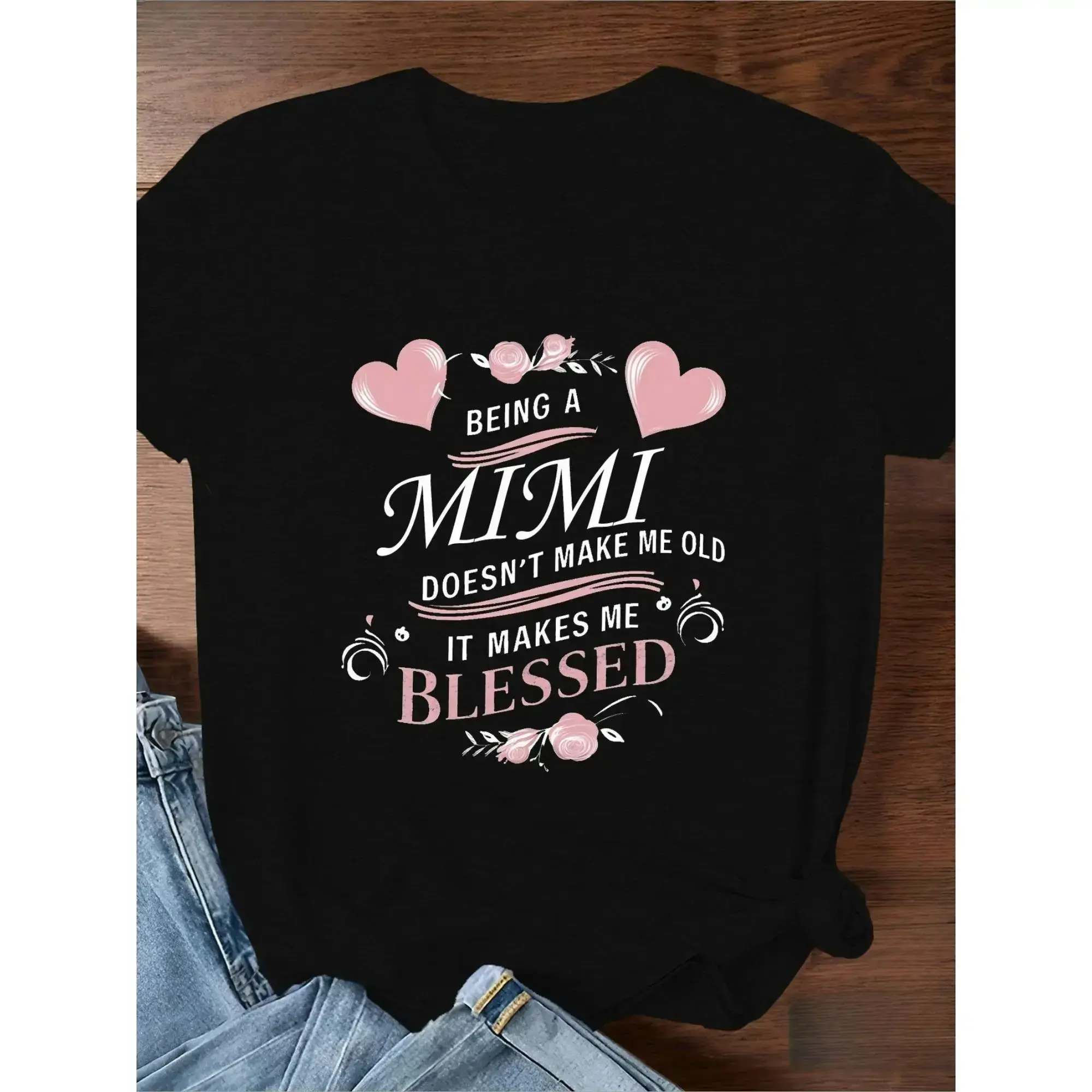 Women's Plus Size 'Being a Mimi' Graphic Tee - Soft Short Sleeve T-Shirt with Inspirational Quote, Pink & Black Design, Casual Comfort Fit, Ladies T Shirts  zzh66