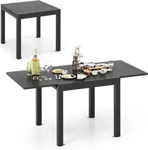 【GARVEE】Expandable Patio Table, 31"-63" Extendable Outdoor Dining Table Set for 4-6 People, Aluminum Frame with Wood Pattern, Available in Dark Grey and White for Backyard and Deck