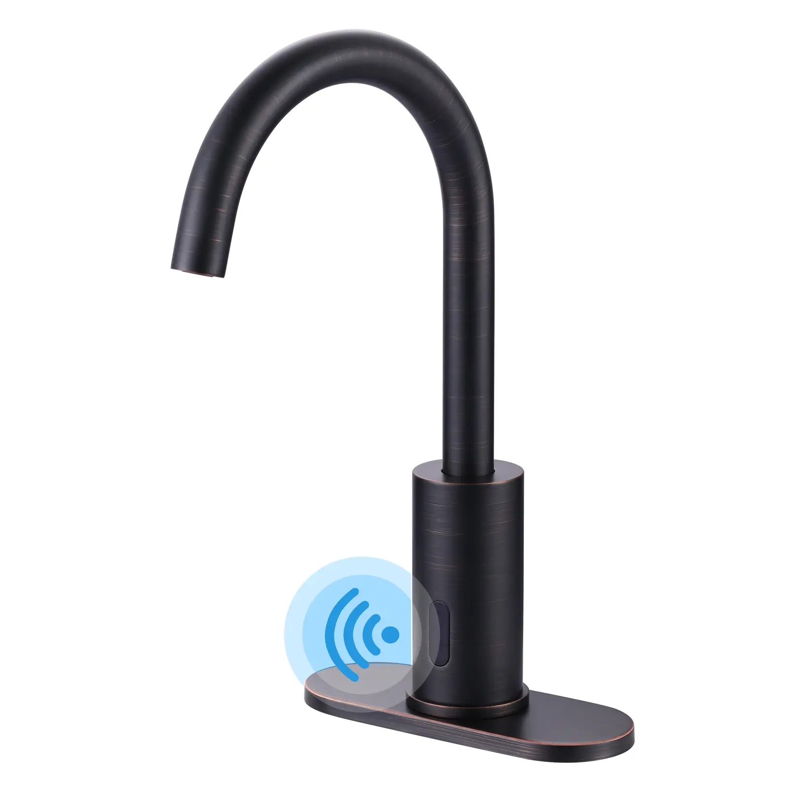 WOWOW Oil Rubbed Bronze Single Hole Touchless Automatic Sensor Bathroom Faucet - Stainless Steel, Faucet Aerator, Cover Plate, Intelligent Sensor Window, Vintage Glam Traditional Energy Saving Hands-Free Sink Fixture, Hot & Cold Hoses, Bathroom Faucets