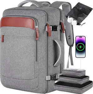 Travel Backpack for Men Women,40-50L Extra Large Carry on Backpack Airline Aprroved,17 Inch Laptop Expandable Large Suitcase Backpack With 4 Packing Cubes, Luggage Daypack Weekender Bag Gifts,Grey