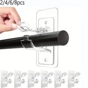 2/4/6/8pcs No-Drill Curtain Rod Holders, Self-Adhesive Nail-Free Hooks for Bathroom, Bedroom & Living Room, Easy Installation, No Drilling Required, Curtain Rod Bracket