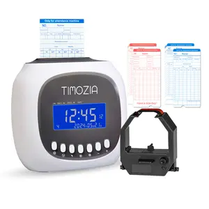 Timozia Punch Card Time Clock for Employees, Auto-Align Attendance Machine for Small Business, 6 Punches per Day, 4-Inch LED Display with Time Cards & Ribbon