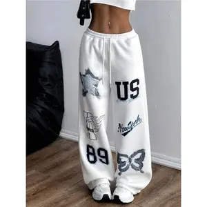 Women's Casual Joggers Pants with Star/butterfly Print, Polyester Fabric, Drawstring Waist, All-Season Comfort