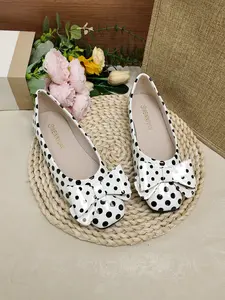 Spring Summer French Square Toe Polka Dot Bow Flat Shoes, Patent Leather Soft Sole Comfortable Casual Flats Women's Shoes for Work and Dating