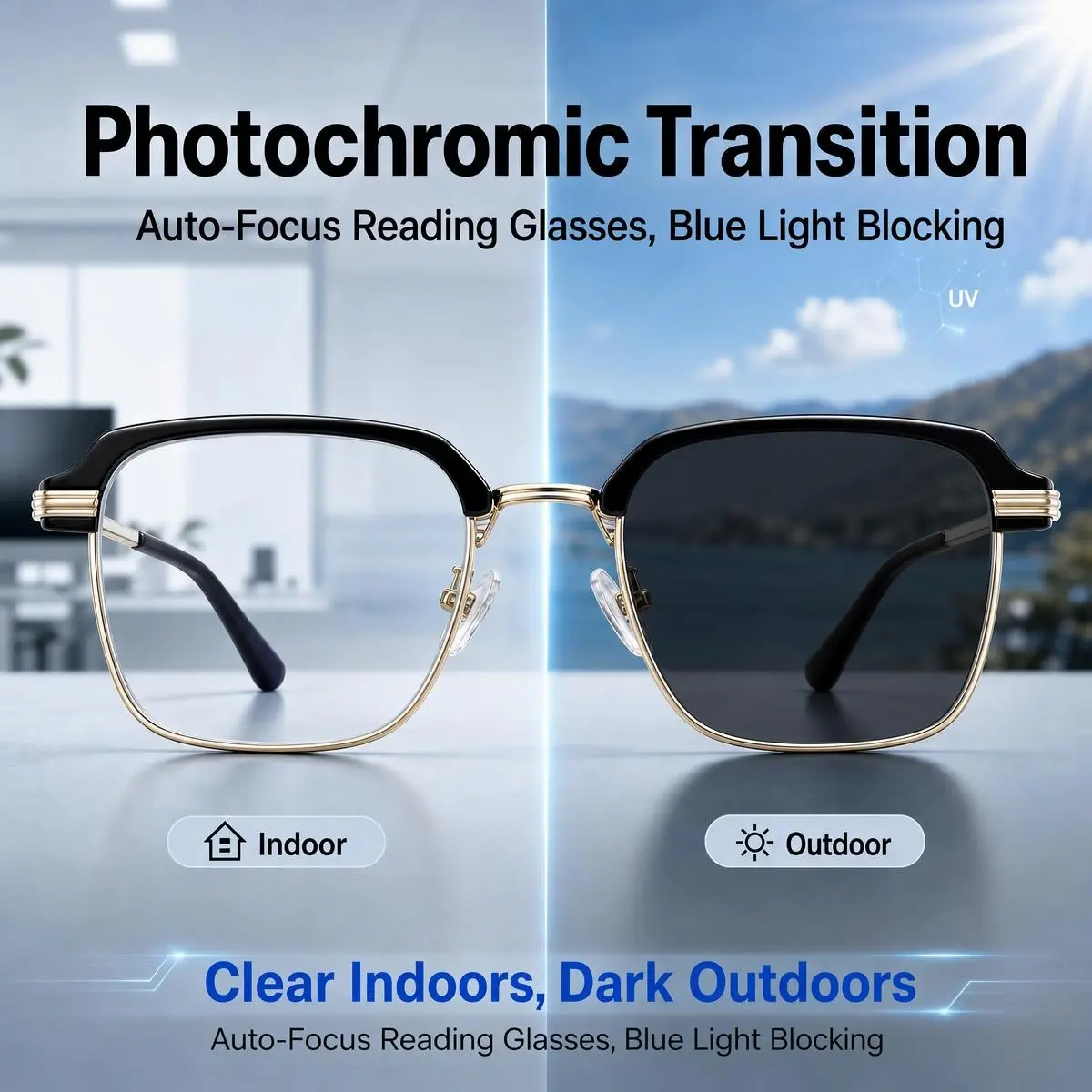 Smart Auto Focus Photochromic Reading Glasses Men Women Blue Light Blocking UV400 Transition Readers Progressive Multifocal Glasses Protective Case Gifts Mom Dad 2026