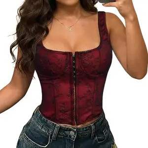 ApperlothA Floral Print Corset Top - Valentine's Tops, Front Hook & Eye, Back Lace-Up Bustier, Viral Y2K Date Night Outfit, Retro Y2K Club Tops Shapewear #Summervibes