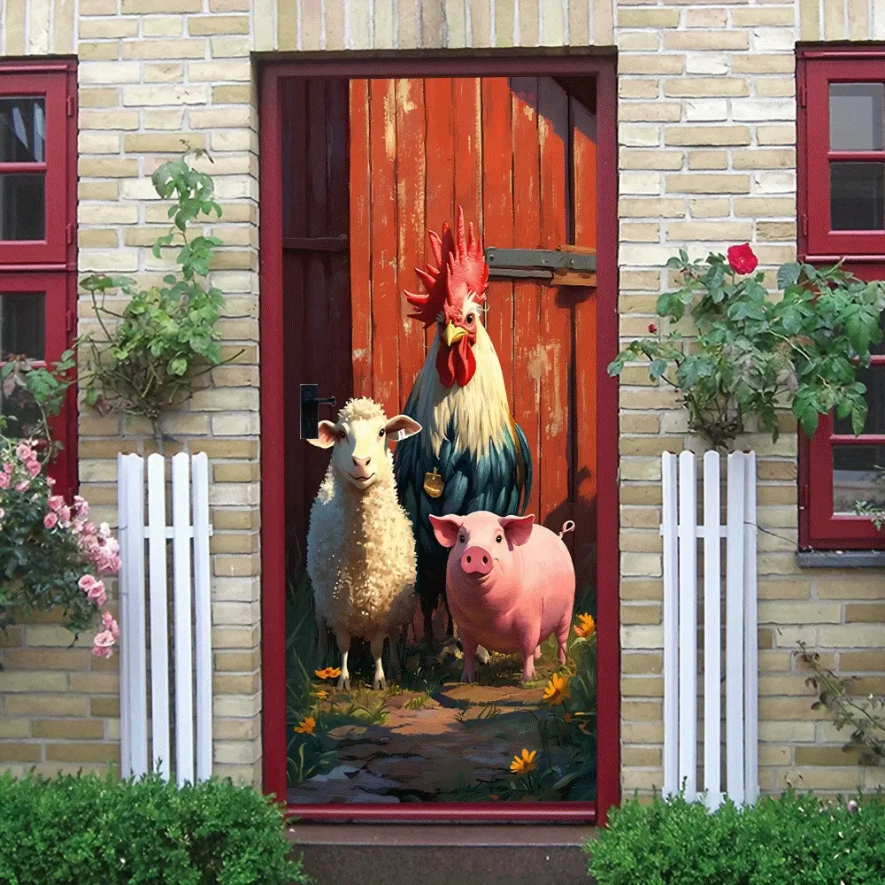 2pcs Cute Farm Animal Wall Stickers Cartoon Rooster Sheep Pig Decorative Stickers Self Adhesive Removable Wall Decals for Kids Room Bedroom Living Room Home Decor Environmental Protection Material