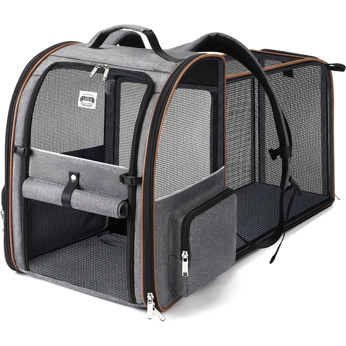 LEKESKY Animal Pet Carrier Backpack - Breathable Mesh Oxford Fabric, 2 Side Pockets, Expandable Geometric Print, for Cats & Small Dogs/Puppies Up to 18 Lbs, Ideal for Travel & Hiking