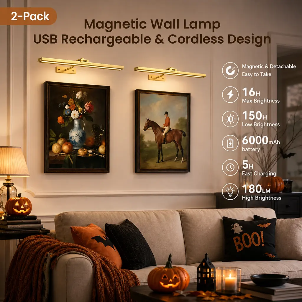 Yoomue 2-Pack Magnetic Detachable Wall Lamp, Rechargeable Cordless Stick-On Night Light, Easy Install No Drilling, Dimmable & Motion Sensor, USB-C Fast Charge, Ideal for Bedroom/Closet/Stairs