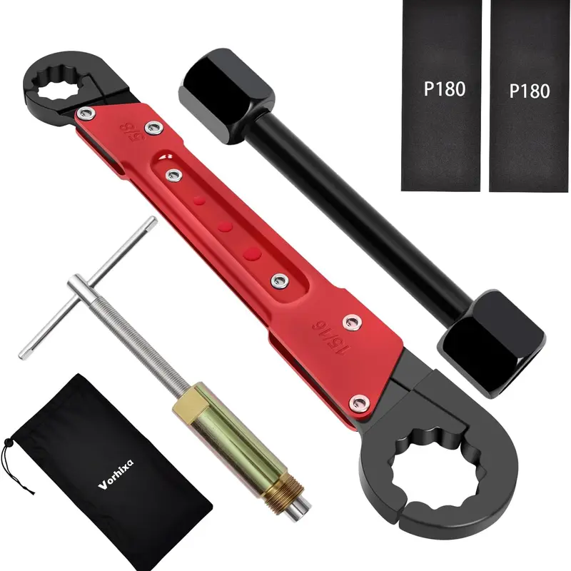 6-Piece Professional Plumbing Hand Tools Kit - 1/2in Adjustable Compression Sleeve Puller, Angle Stop Wrench, Sandpaper, Storage Bag for Frozen Valves, Copper Tubes, Plumbers with Inches Threaded Shaft