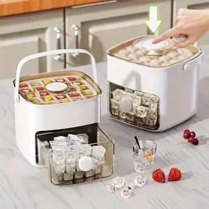 double layer push-out ice cube maker with storage box - PET material, lead-free, portable ice box for homemade refrigerator storage, kitchen gadget set with press release mechanism