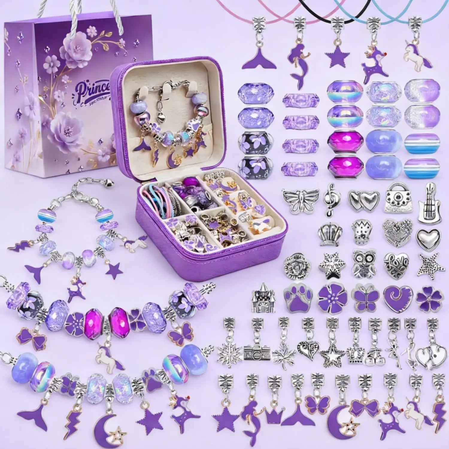 2026New Dream Purple Handmade Jewelry Supplies for Gifts Violet Charm Bracelet Accessories for Women Making Kit with Purple Jewelry Box & Gift Bag Violet Beading & Jewelry Making Kit Birthday New Year Valentines Jewelry Gifts Set for Girlfriend Ponytail H