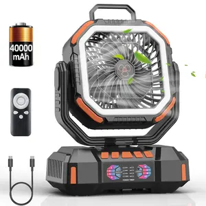 40000mAh Battery Powered Camping Fan - Dual Motor, 4-Speed with Remote Control & LED Lanterns, Portable Outdoor Fan with Hook for Tent, Power Outage, Construction Site, Camping Gear And Equipment