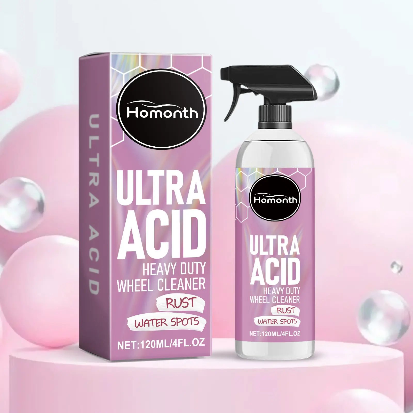 HOMONTH Heavy Duty Wheel Cleaner - Comprehensive Cleaning for Polished Aluminum, Matte Black, and Chrome Surfaces, Suitable for Various Materials