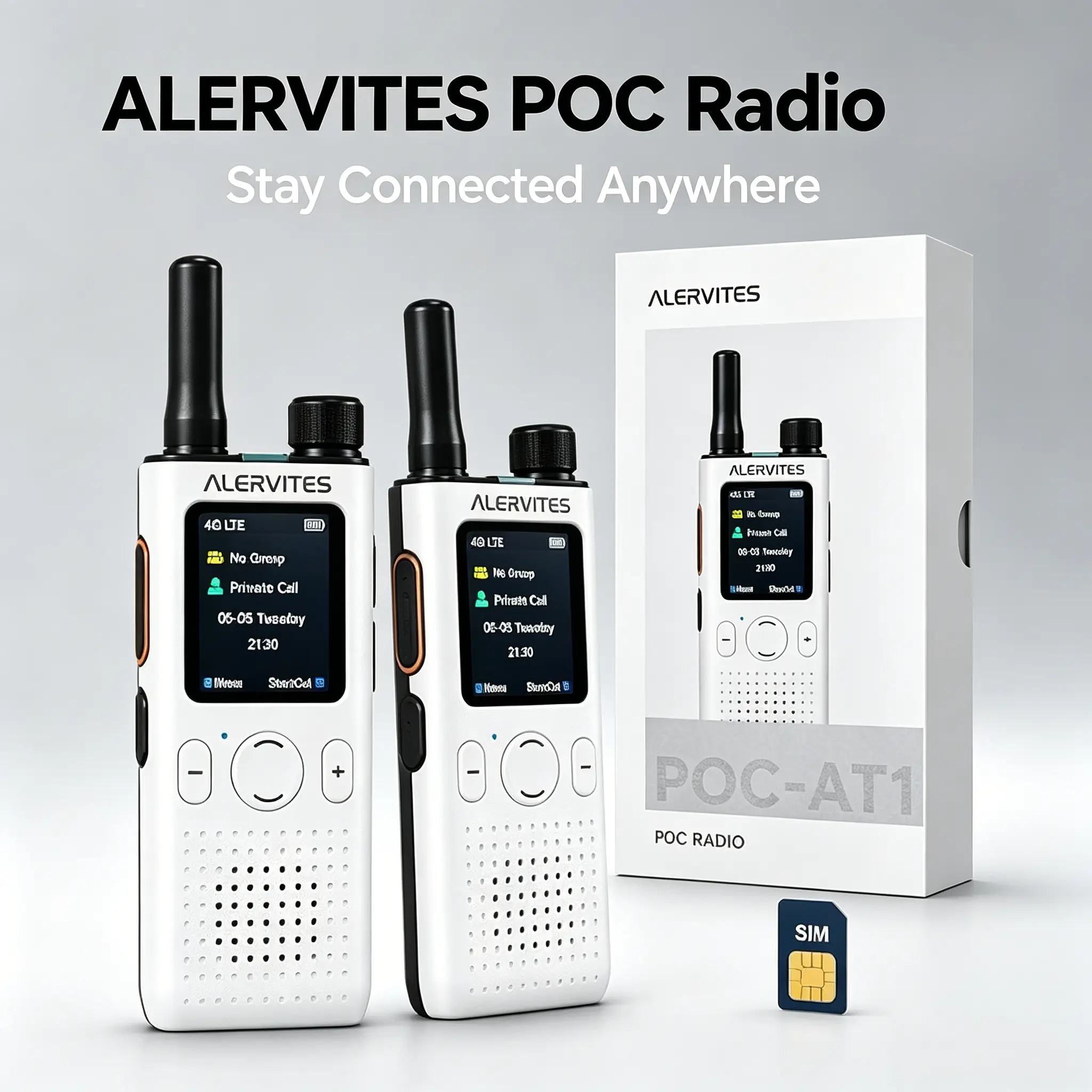 JUCJET PoC-AT1 White 2-Pack LTE PoC Walkie Talkies with 3-Year SIM Card, USB-C Charging, App Group Calls, Portable Nationwide Communication Device for Business & Outdoor Events