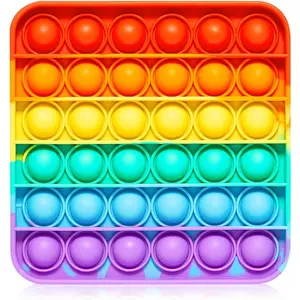 Push Pop Bubble Fidget Sensory Toy - for Autism, Stress, Anxiety - Kids and Adults (Rainbow Square)