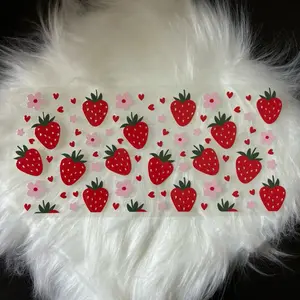 STRAWBERRIES AND FLOWERS UV DTF WRAP 16oz Decorative Waterproof Stickers  Glass Cup UVDTF transfer