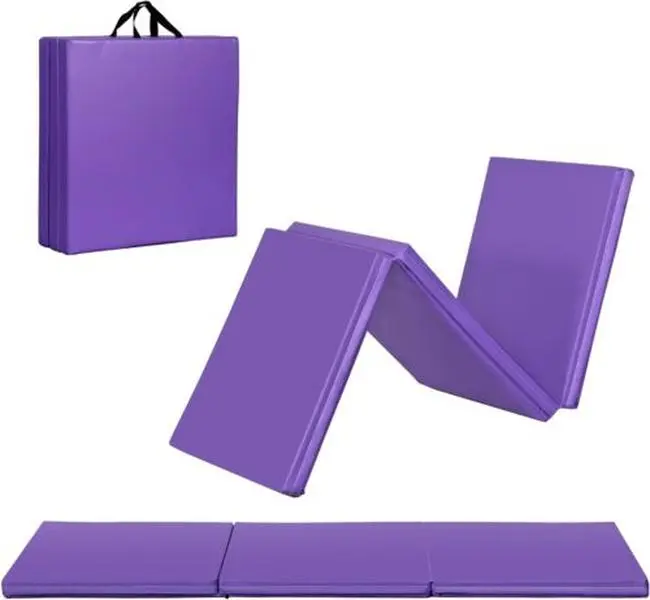 2 in Solid Color Waterproof Portable Foldable Yoga Mat - 2" Thick Tri-Fold PU Leather Training Mat with Handle, Gymnastics Equipment for Yoga, Gym Exercise, Portable Foldable Mat