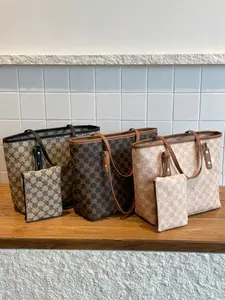 Women's Large Capacity Tote Bag Set, 2 Pieces, Full Print Design, Dual Handles, Zipper Closure, Ideal for Daily Use, Fashionable Tote Bag