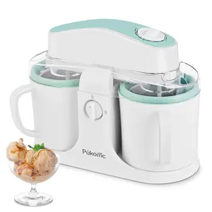 Pukomc Ice Cream Maker Machine for Home Use, with Two Ice Cream Bowls,Simple Operation and Easy to Clean,White Green