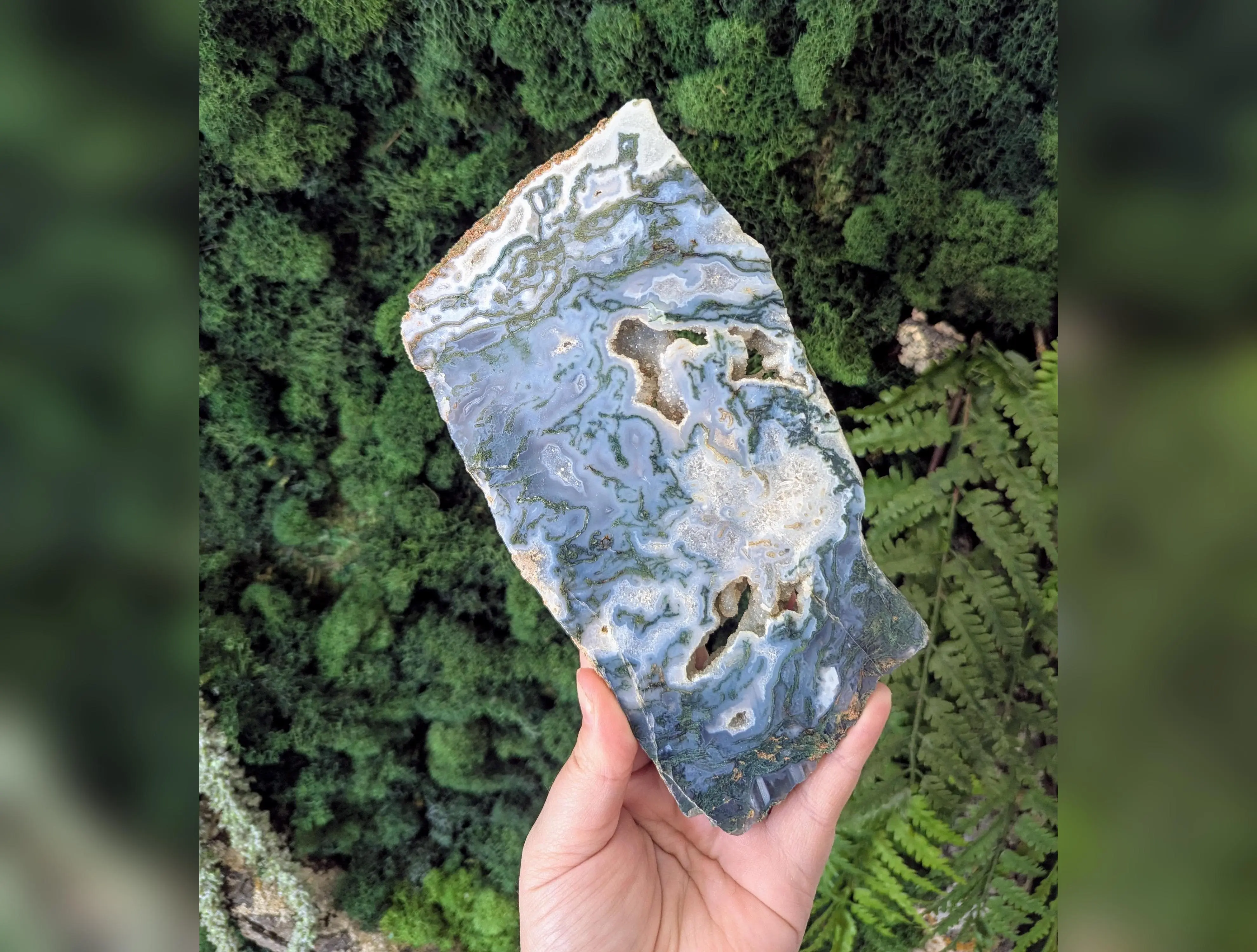 Large Druzy Moss Agate Slab | Earth Energy, Growth & Natural Sparkle