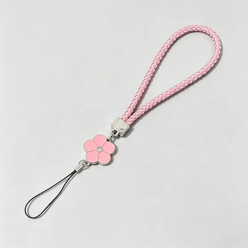 Mobile Phone Charm Lanyard with Free Flower Wrist Strap, Protective Shockproof Cover Smartphone Shell, Color Will Be Sent Randomly Based on Stock (Pink/Black/White)