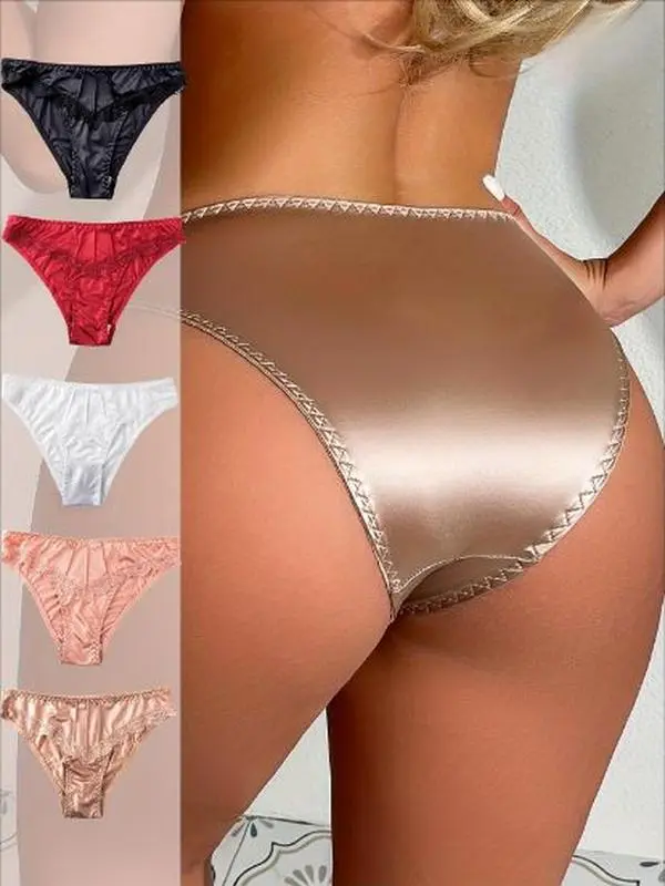 Women's High Waist Seamless Panties Set Pack - Contrast Lace Trim, Chic Polyamide-Elastane Soft Knit Briefs, 5/10-Piece Mix Colors Solid Breathable Underwear, Hand Wash Only, Elegant (Do Not Dry Clean), Lacy, 5Pcs Mix Colors