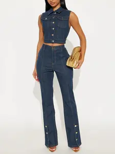 Button Up Stretch Tailored Bootcut Jeans - Dark Wash