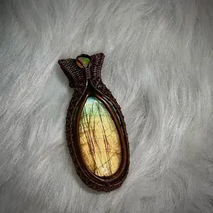 Labradorite and Opal Wire-Wrapped Pendant