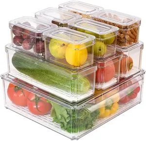 Stackable Refrigerator Organizer Bins with , Fridge Organization and Storage Containers,  Plastic Pantry Bins for Fruits, Vegetable, Drinks With Drain Tray, Set Of 10
