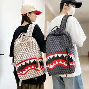 NewHigh-QualityTrendySharkGraffitiPrintBackpackforMiddleandHighSchoolStudents,CasualFashionCommuterVersatileDoubleShoulderBagStylishDaypacks