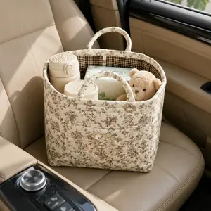 Farmhouse Car Storage Basket Organizer, Multi-Purpose Durable Space-Saving Car Interior Accessory, Quilted Tote-Inspired Game Day Essential – Ideal for Mother’s Day Gifts
