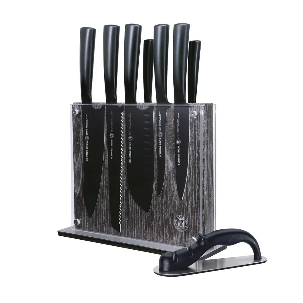 Schmidt Brothers Cutlery 9pc Jet Black Series Knife Block Set: Stainless Steel Blades & Handles Includes Sharpener