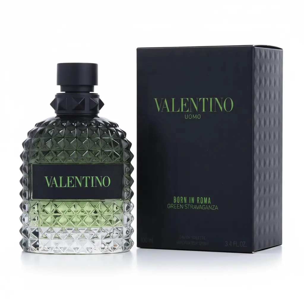 Valentino Uomo Born in Roma Green Stravaganza EDT, Fresh Amber Fougere Cologne for Men with Citrus & Coffee Accord Notes, Adults, Liquid, 3.4 Fl Oz, Woody & Earthy, 3 To 3.9 Fl Oz, Regular Edition